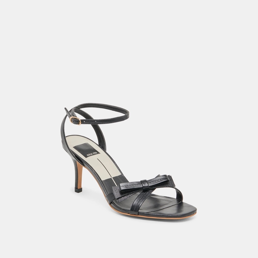 Dolce Vita Galor Heels Black Leather heel shoe coquette bow ribbon